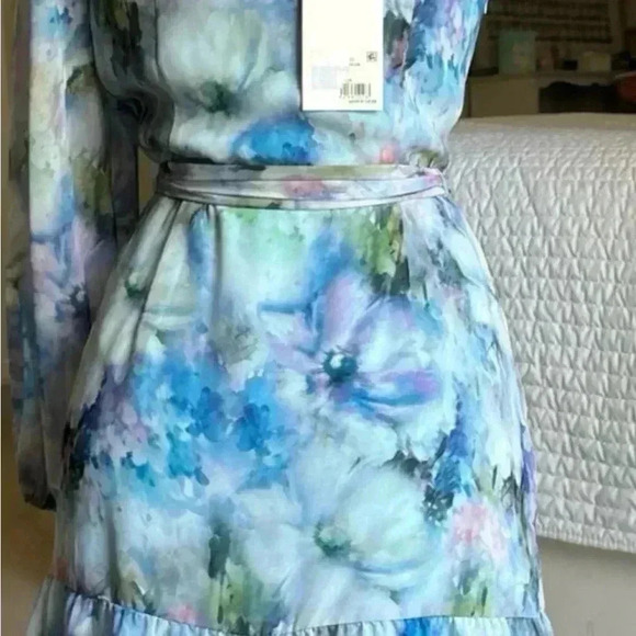 Alex Marie one shoulder long sleeve abstract floral dress petite 6 NWT - Picture 4 of 5